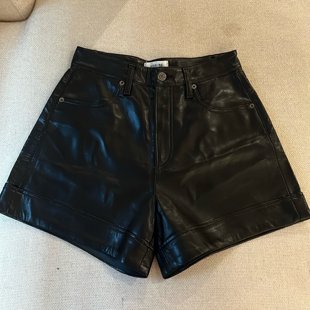 AGOLDE recycled leather angled hem shorts